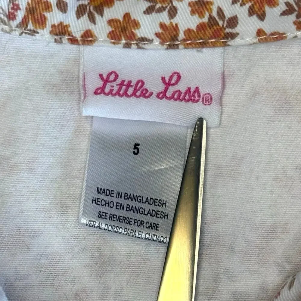 Little Lass Crop Floral Print Jean Jacket Girls 5 | White Pink Coral Denim Coat